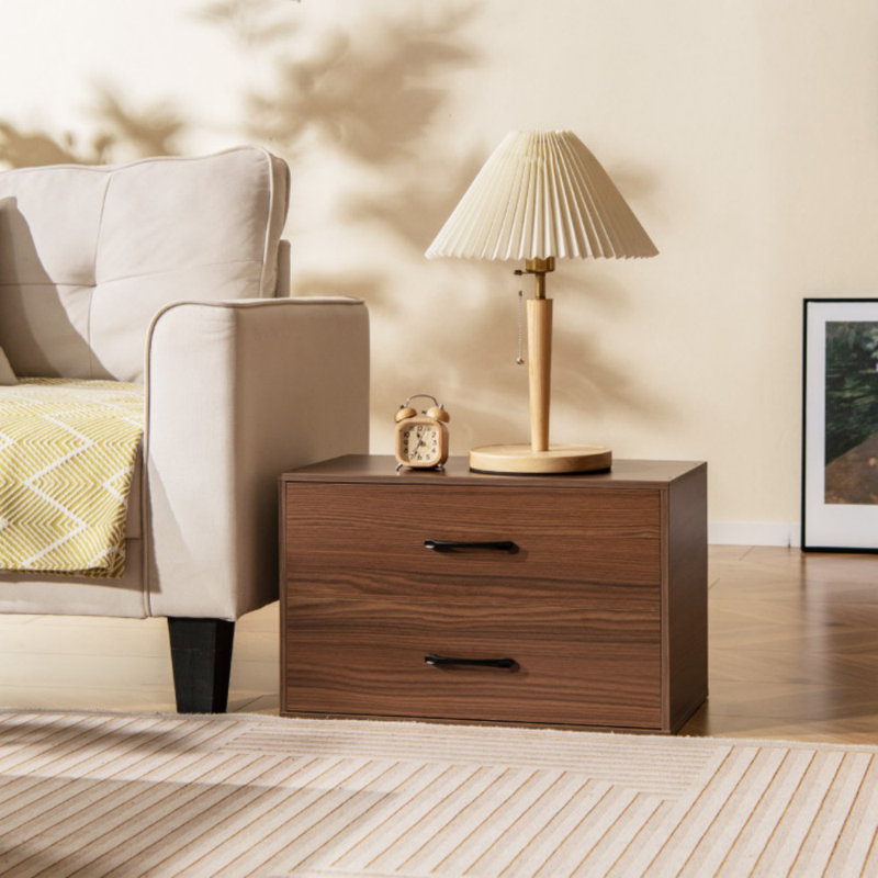 Commode de rangement horizontale empilable à 2 tiroirs avec poignées, Brun
