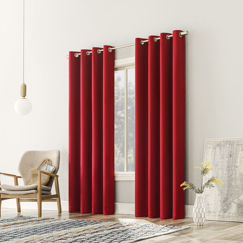 Panneau de rideau à oeillets à économie d'énergie thermique - Basics by Wayfair ™, l 54" x L 84", Rouge Fêtes