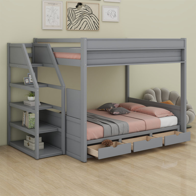 Lit superposé double avec tiroirs Jerolim Kids, Gris