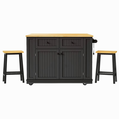 Grand îlot de cuisine de 48 pouces avec rallonge, prise de courant, support de rangement interne, chariot de rangement roulant sur 5 roues avec 5 supports latéraux ouverts pour la cuisine, la salle à manger