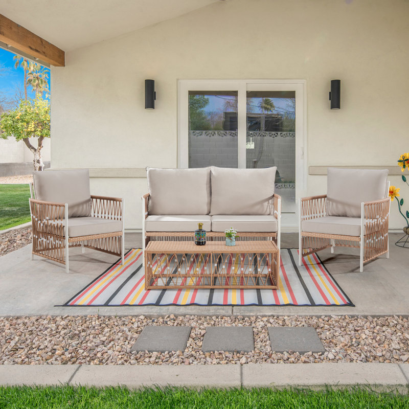 Malynn Wicker 4 - Person Patio Conversation Set with Cushions, Beige