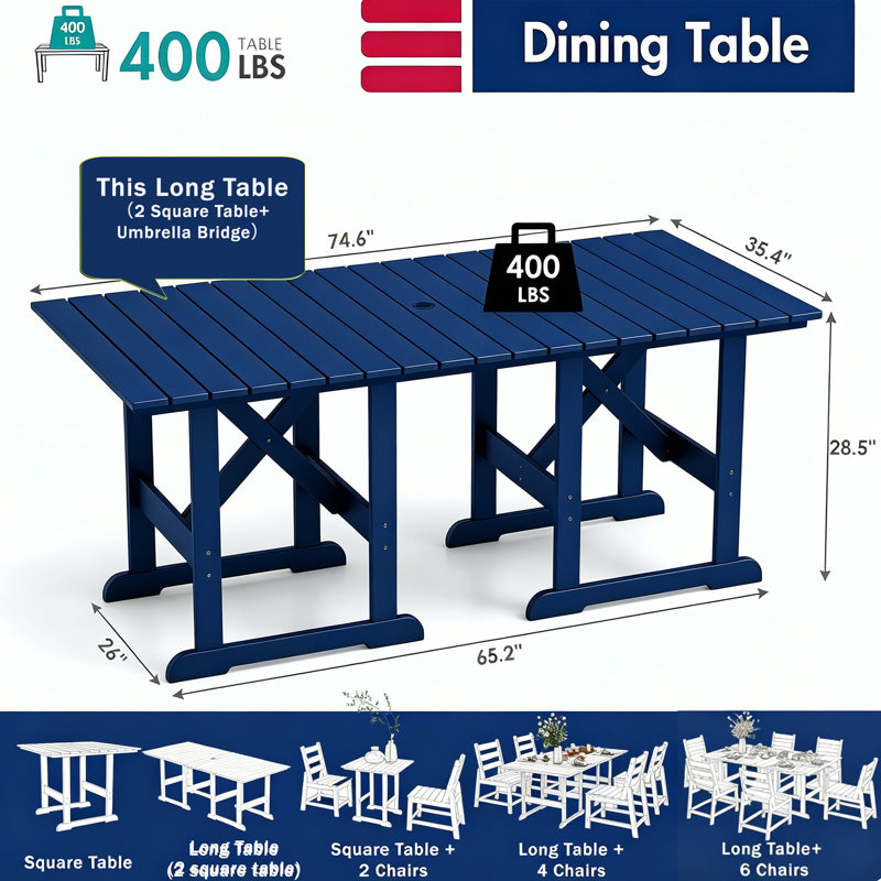 Table et chaises d'extérieur 8 pièces, Bleu