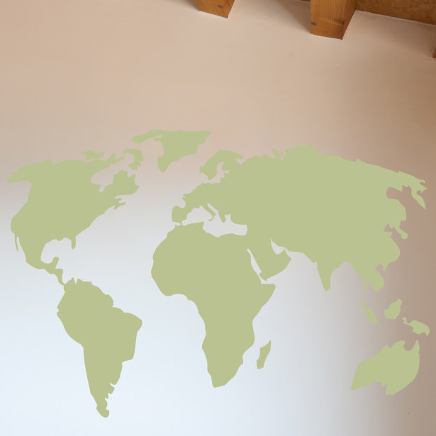 Décalcomanie murale carte du monde, H 22 po x l 32 po x P 0,01 po, Céladon