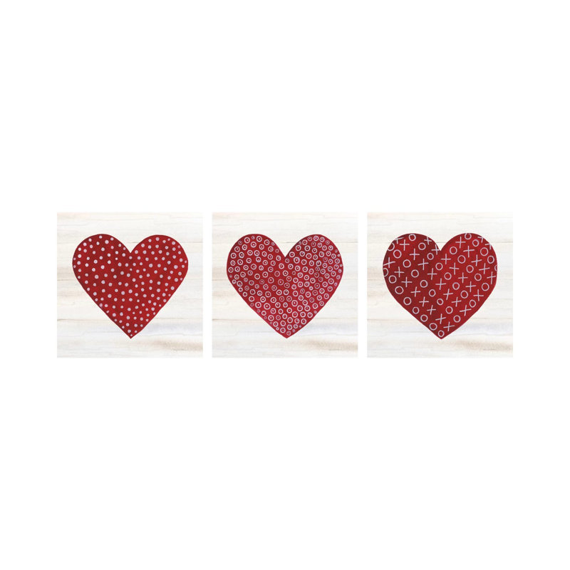 Rustic Valentine Heart Triptych - ensemble d'art mural sur toile tendue (ensemble de 3)