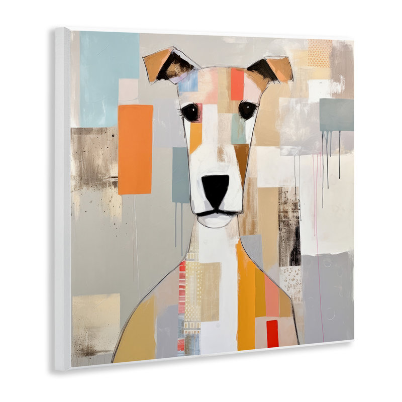 Az-111-Collage abstrait de visage de chien encadré, H 12 po x l 12 po x P 1,5 po