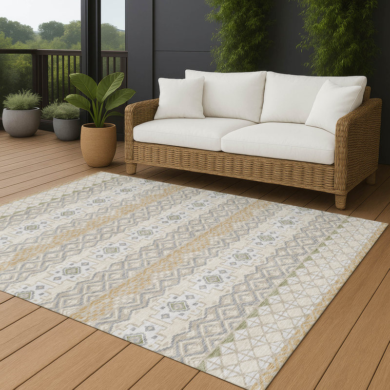 Machine Washable Indoor/Outdoor Chantille ACN2760 Striped Rug, 3' x 5', Beige