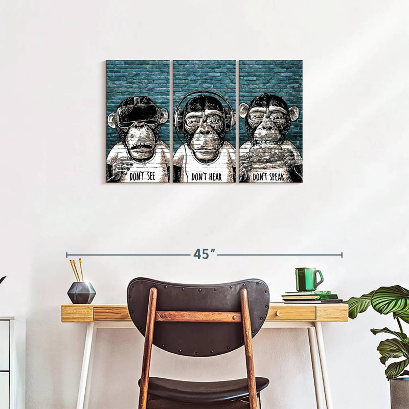 " Three Monkeys " 3 Piece Art Print, 20" H x 33" W x 1.25"
