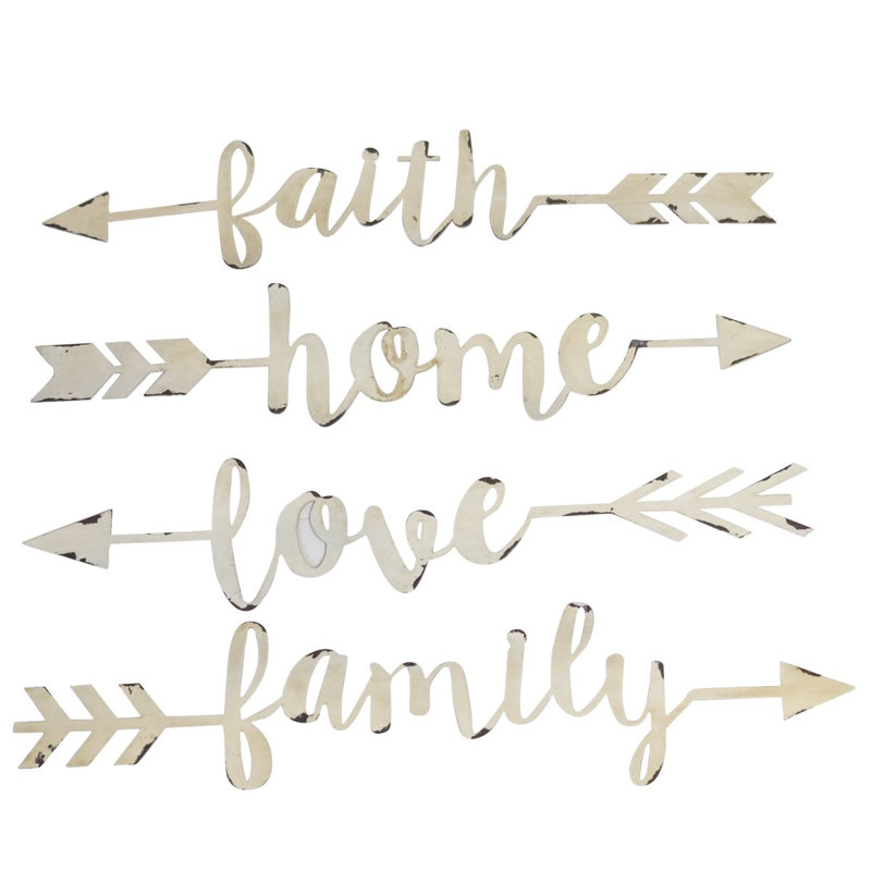 Metal Distressed White Arrow Inspirational 4-Piece Décor Set