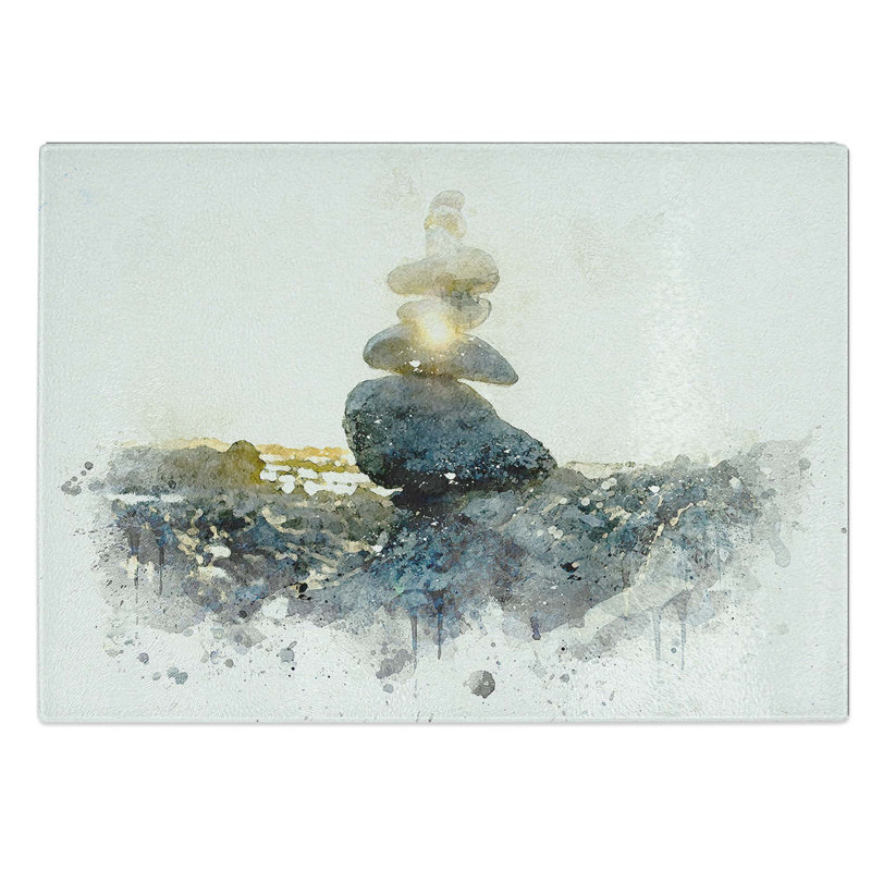 Tempered Glass Rock Cairns with Sunlight Chopping Board, 39 cm W x 28.5 cm L