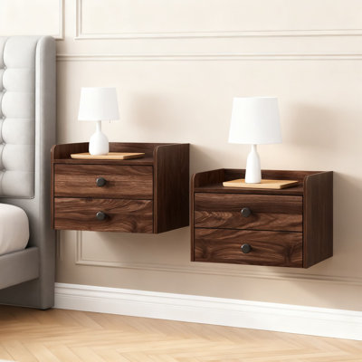 Floating Nightstand Set Of 2 With Charging Station And Storage Drawers, Wall Mounted Bedside Table With AC Outlets And USB Ports For Modern Bedroom And Small Spaces
