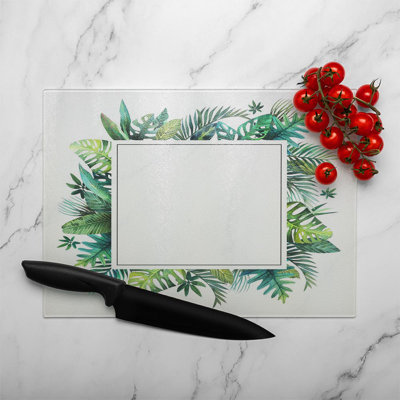 Square Botanical Border Glass Chopping Board