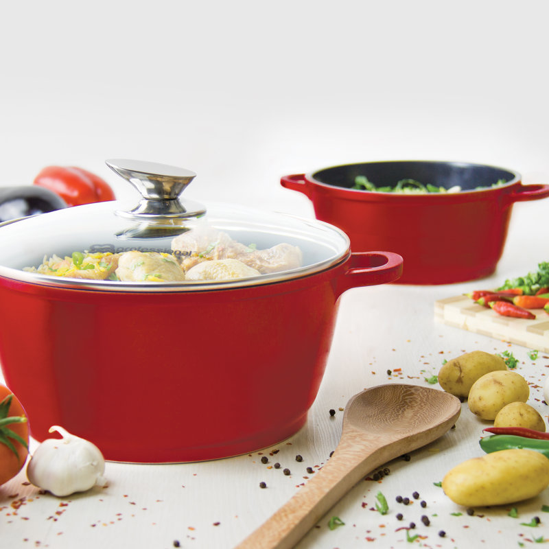 SQ Professional Nea Seramiq 5 - Piece Non-Stick Aluminium Cookware Set- Induction Ready, Red