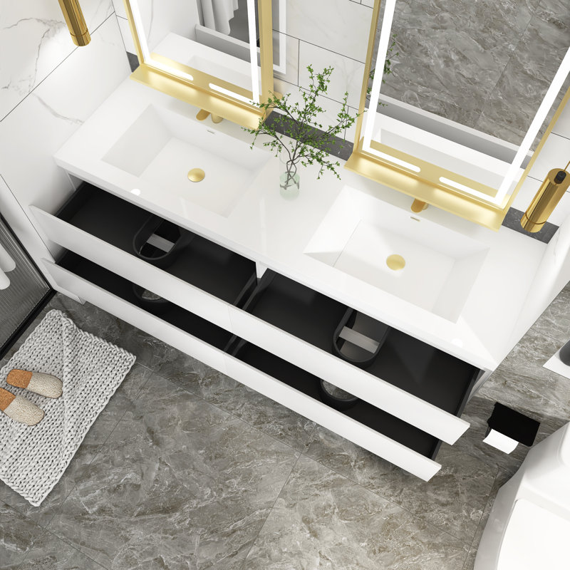Ensemble de meuble-lavabo double 72 avec plateau Zenovie, Blanc