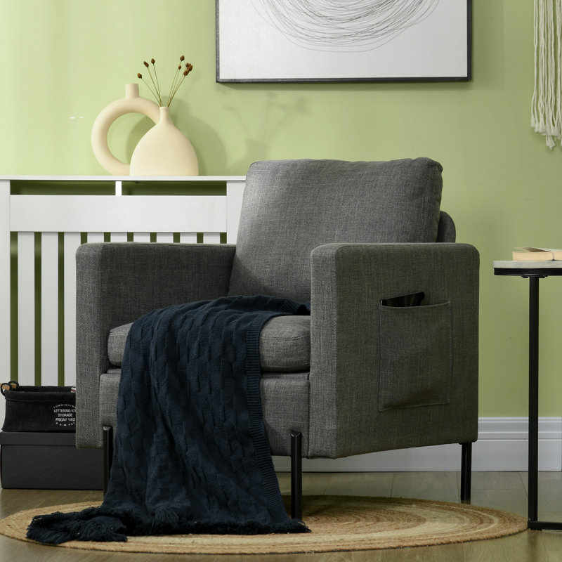 Fauteuil de 28,7 po de largeur Jairia, 100 % lin gris