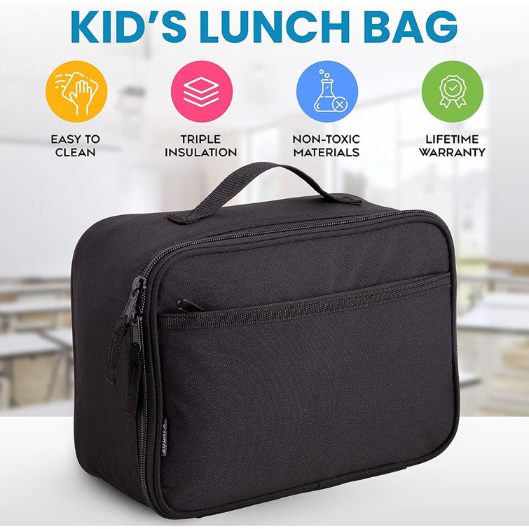 Zulay Kitchen Kids Insulated Lunch Bag with Spacious Compartment and Built-in Handle - Black