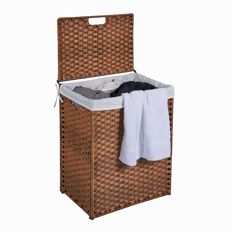 Brown Wicker Laundry Hamper with Lid and Powder Coated Frame