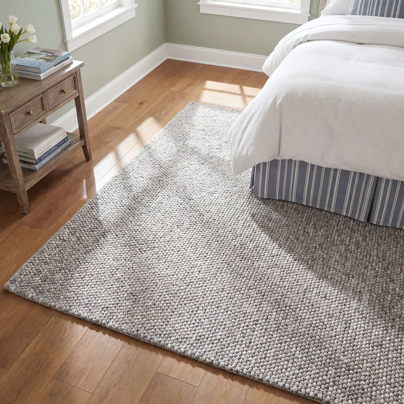 Elle Light Grey Ivory Hand-Woven Rug, Round 6'