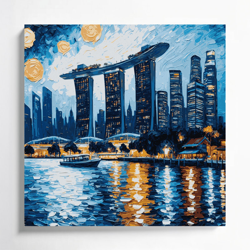 Art mural sur toile bleue avec «Cities singapour», H 12 po x l 12 po