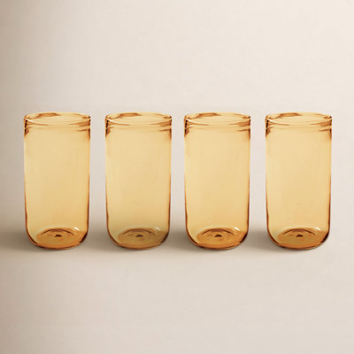 Bloomhouse Sayulita Spring 8 Piece Hand Made 21 OZ Amber Colored Glass Tumbler Set W/ Coasters