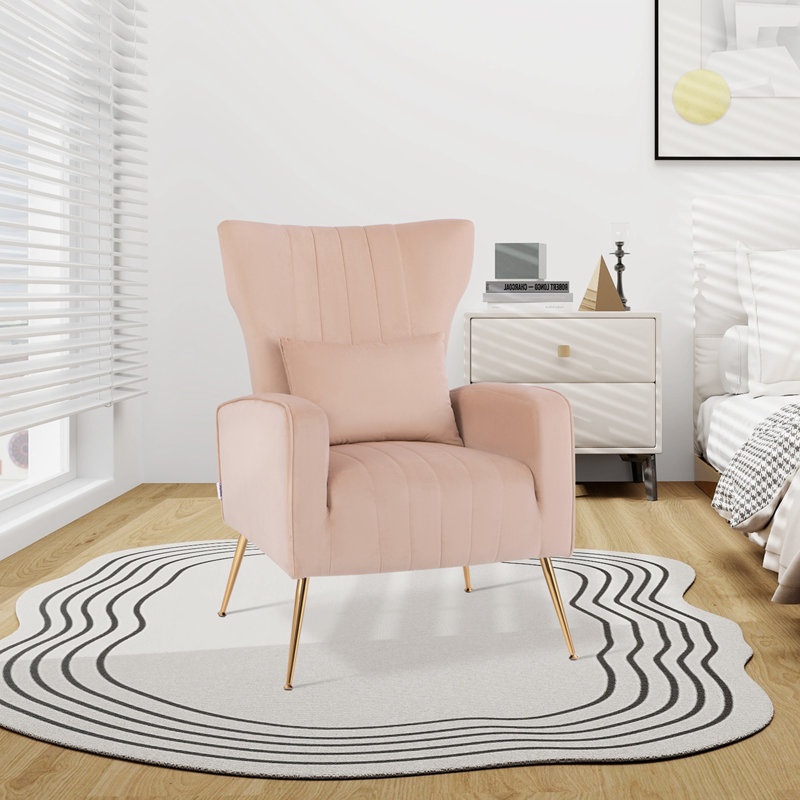Koburn Velvet Wingback Chair, Pink Velvet