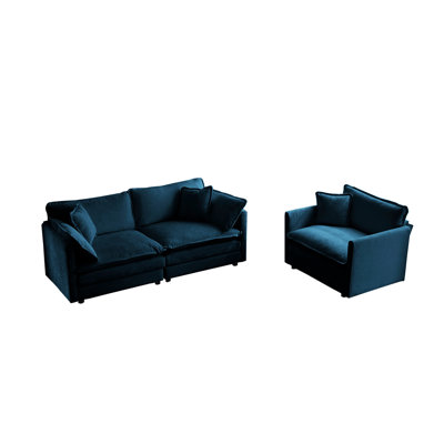 Chaise de salon en chenille bleue avec accoudoirs, tissu d'ameublement haut et rembourré bleu. Structure en bois, rembourrage en éponge douce. Créez votre espace