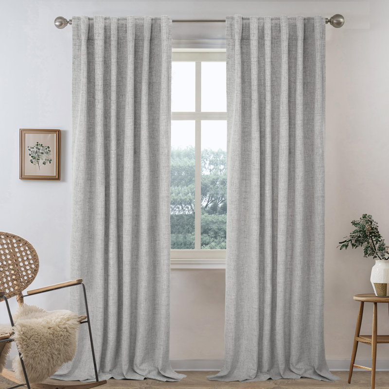 100% Blackout Linen Textured  Curtains Farmhouse Thermal Insulated Pocket Back Tab Full Light Blocking 2 Panel, Olive Green