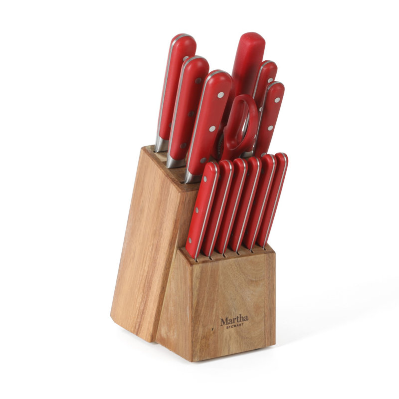 Eastwalk 14-Piece Red Stainless Steel Knife Set with Acacia Block