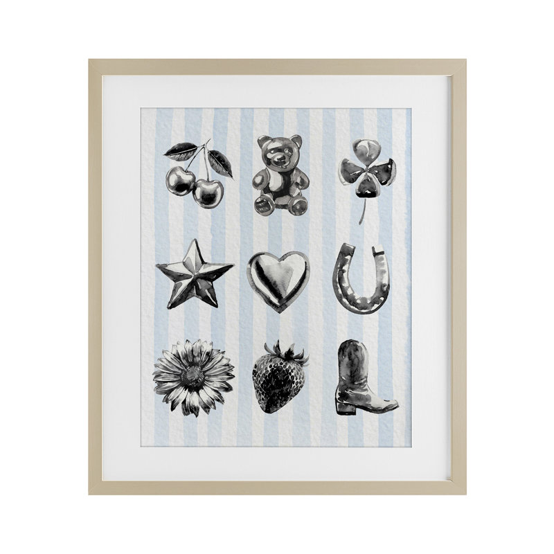 Glam Western sur bleu, reproduction encadrée sous verre, design par Lil 'Rue, Cadre de récolte en pin, H 21 po x l 17 po