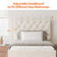 Lit plateforme simple tapissier en tissu de lin avec lit gigogne et tête de lit ajustable rembourrée, sans sommier tapissier-753514424