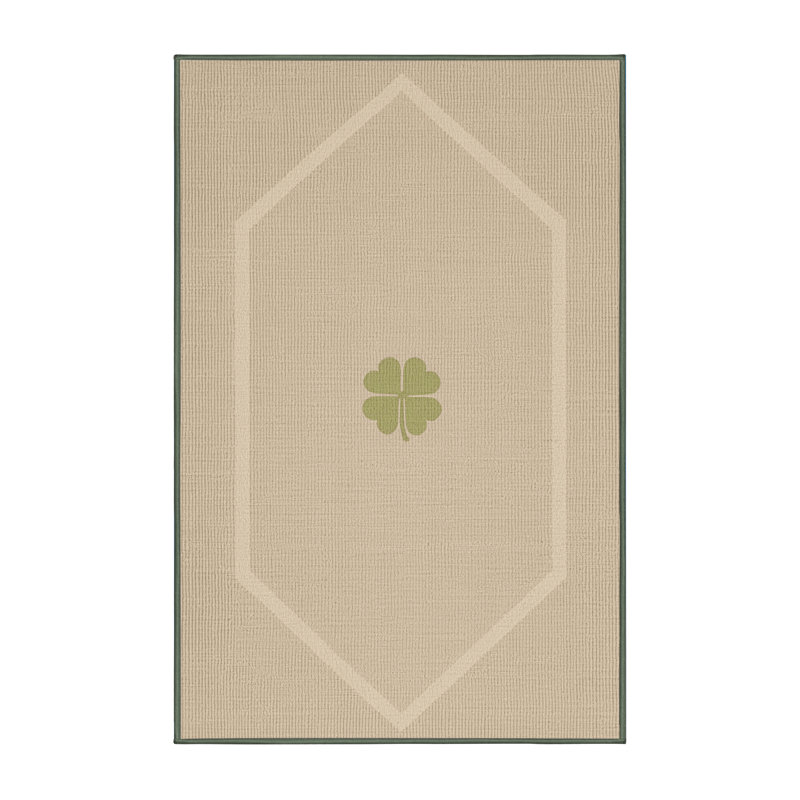 Machine Washable Laverock St Patties Modern & Contemporary Abstract Rug in Beige – SageGreen Binding, 7x9