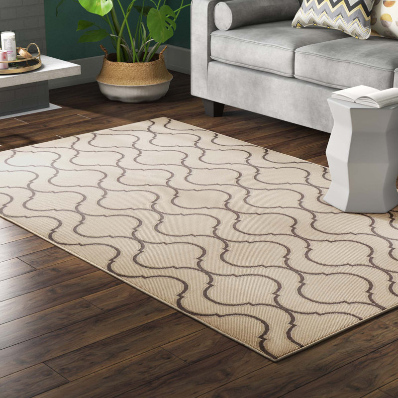 Gray and Beige Abstract Synthetic 8' x 10' Area Rug