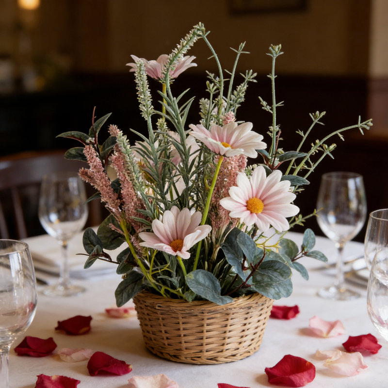 Bouquet de marguerite artificielle rose et d'eucalyptus - Tiges de fleurs sauvages en soie réalistes de 14 po, décoration de table de ferme pour la Saint-Valentin, Pâques, mariages et centres de table