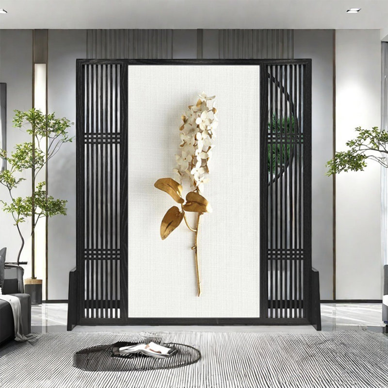 Paravent luxueux en bois massif à motif floral
