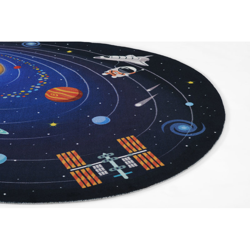 Momeni Playground Space Blue Kid Rug, Novelty 6' x 6'8"