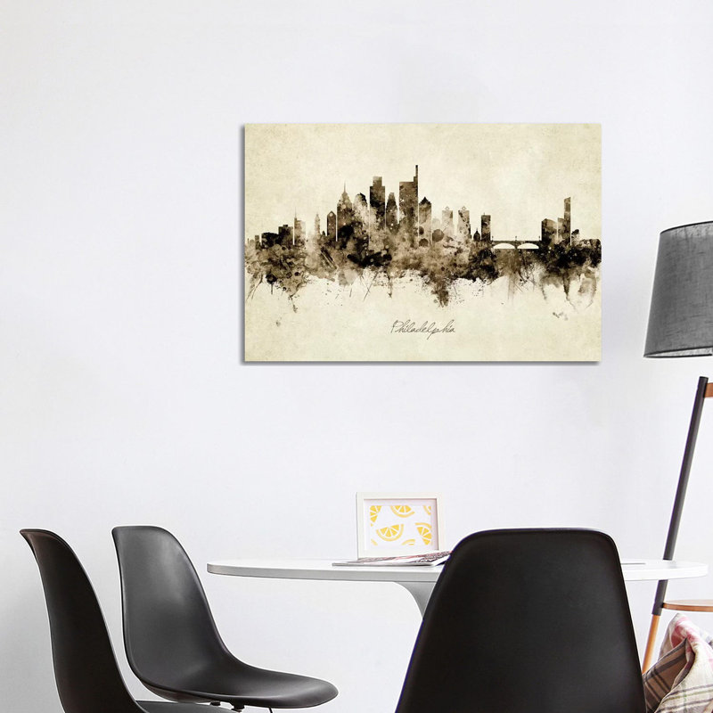 «Philadelphia Pennsylvania Skyline» par Michael Tompsett, impression sur toile tendue, H 26 po x l 40 po x 1,5 po