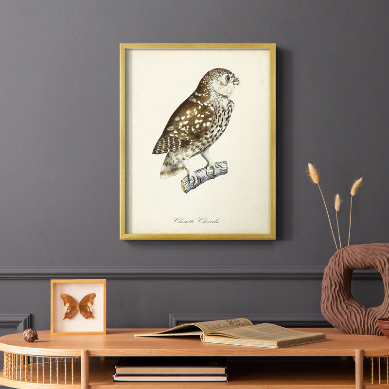 «French Owls I», reproduction encadrée - bois massif, H 10 po x l 8 po