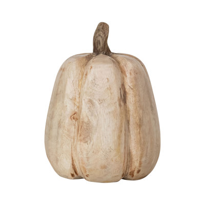 Grande figurine de citrouille sculptée en bois de manguier