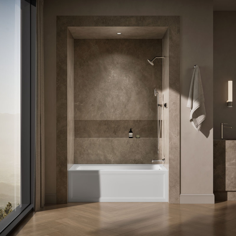 Archer 60" x 30" Acrylic Alcove Soaking Bathtub with Comfort Depth, White, Right