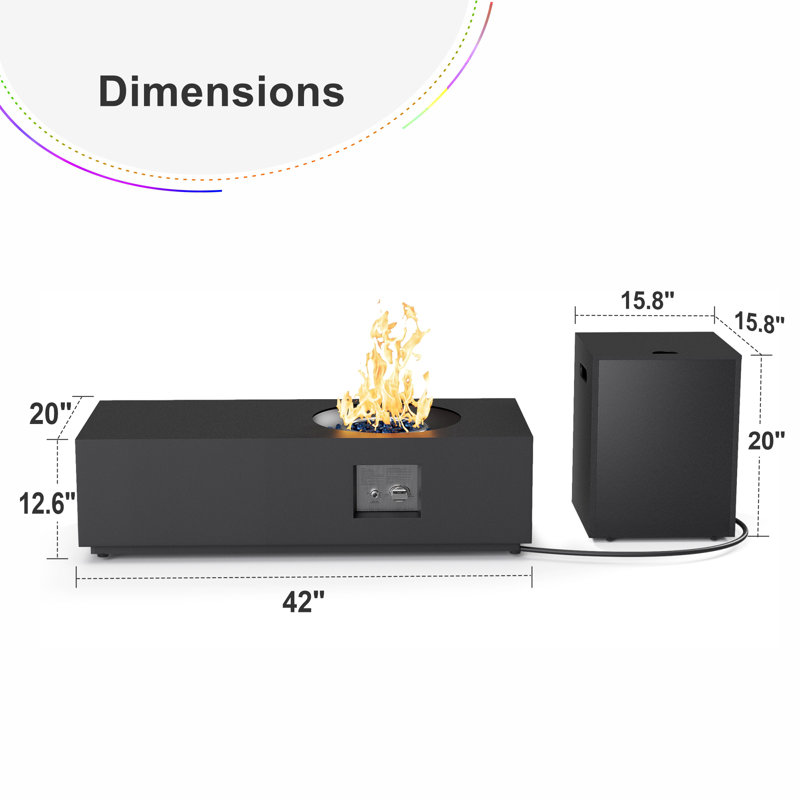La table de foyer d'extérieur au propane 48 "48 000 BTU comprend un couvercle, une housse imperméable et une table de rangement pour réservoir