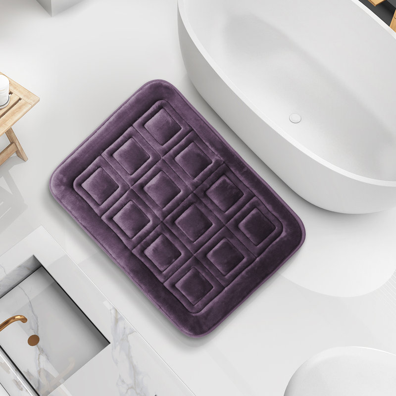 Ultra Soft Absorbent Memory Foam Waffled Bath Rug, Purple Eggplant, 17" W x 24" L
