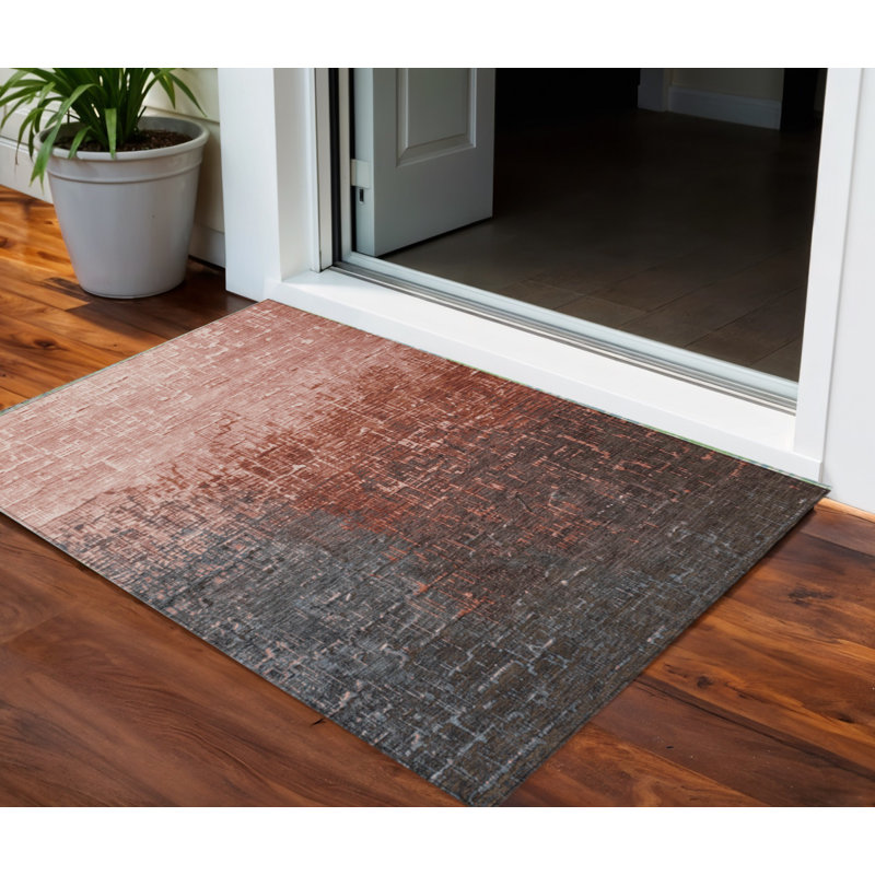 3' X 5' Blush And Dark Gray Ombre Washable Indoor Outdoor Area Rug