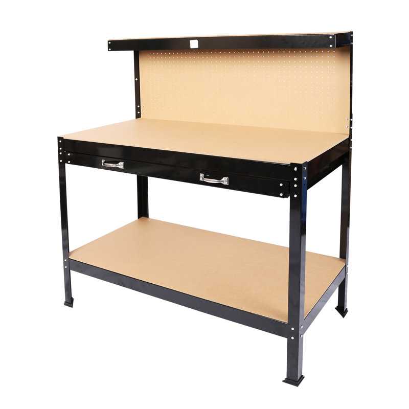 115Cm Workbench With 300Lbs Capacity, Black Carbon Steel Frame, Top, Waterproof And Rust- Finish & , Finish, Rust Prevention, Home Garage Use