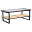 Table basse de style Mid-Century moderne avec plateau en verre nervuré et étagère de rangement en rotin de polyéthylène, table de bout rectangulaire en bois massif Boho pour salon, appartement et petits espaces