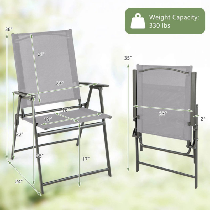 Set Of 4 Patio Folding Chair Set With Rustproof Metal Frame, Gray