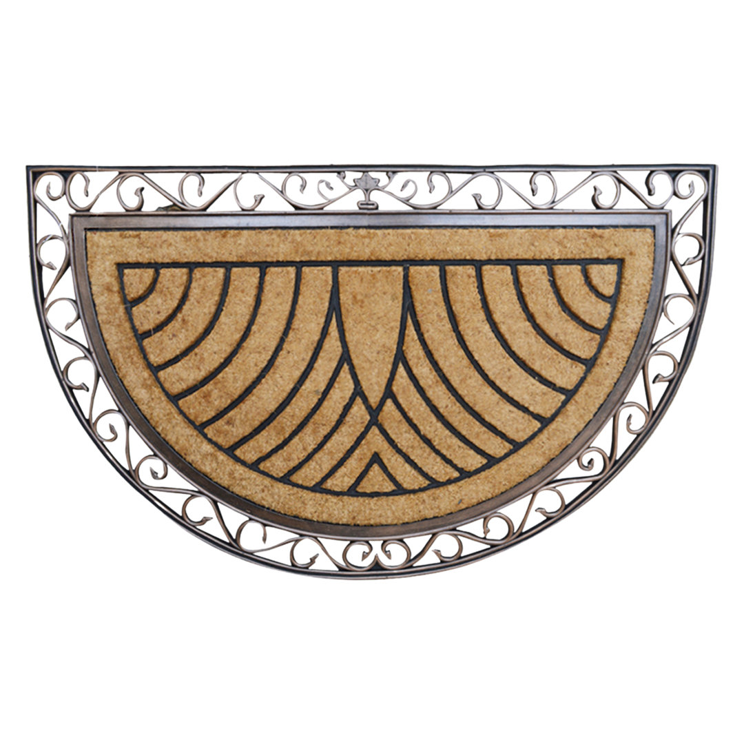 Nedlands Natural Coir & Rubber ‘Paisley Border’ Half-Round Doormat – 30" x 48", Heavy-Duty Outdoor Front Door Mat, Bronze August Grove®