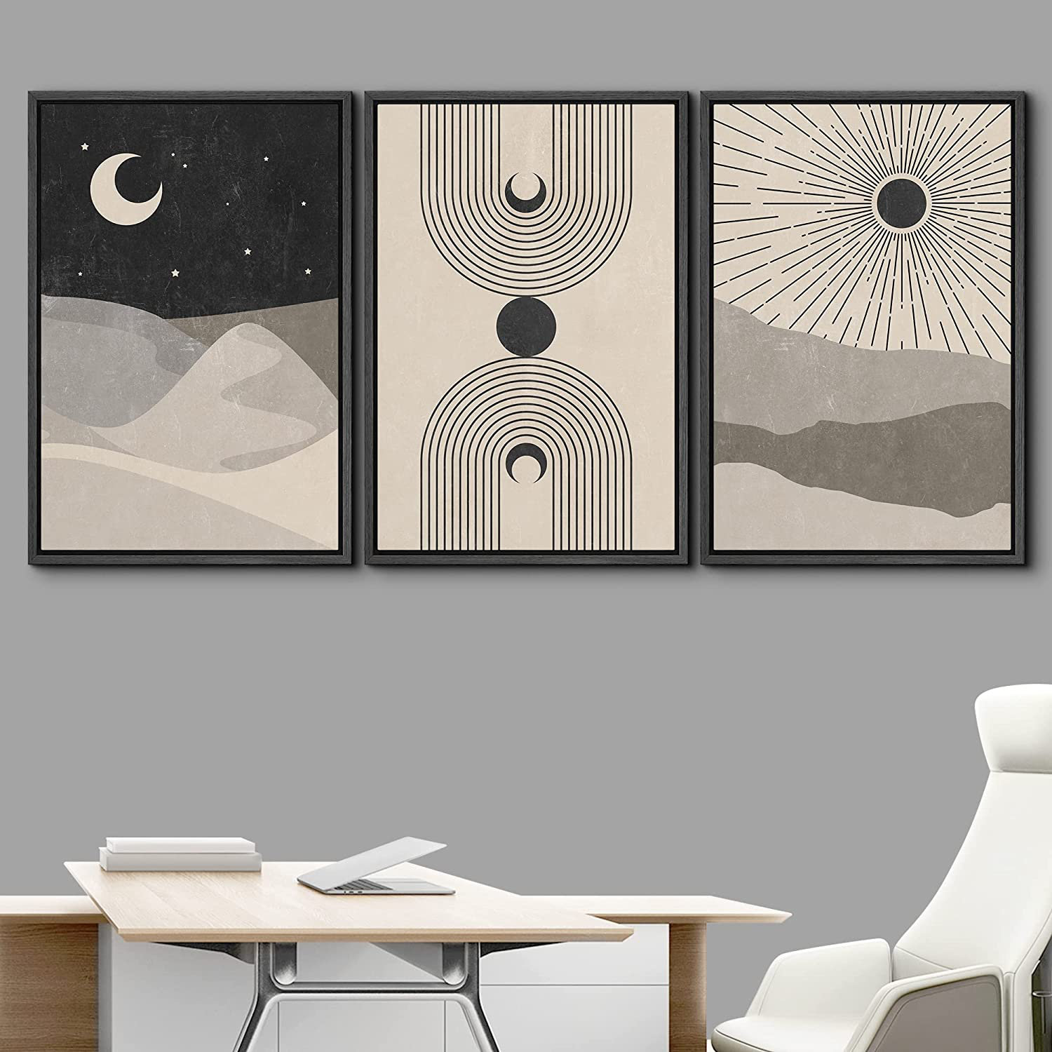 IDEA4WALL Minimalistic Landscape Moon Framed On Canvas 3 Pieces Print &  Reviews