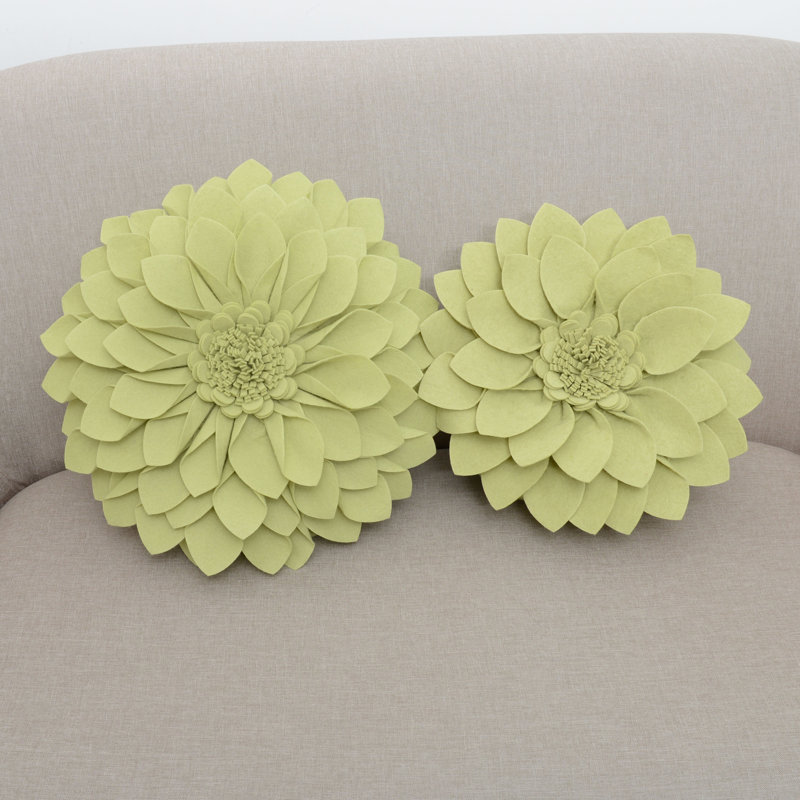 Fleur De Jardin Collection Ruffled Throw Pillow, 13" x 13", Lime