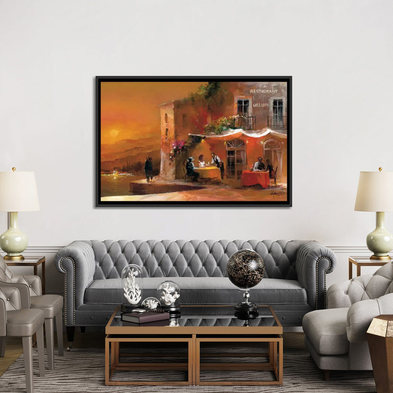 «Dinner for Two I», reproduction sur toile, H 18 po x l 26 po x P 1,5 po, Toile avec cadre noir, Pas de tapis