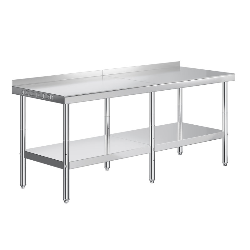 Table en acier inoxydable 30 po x 82 po, table de préparation de cuisine avec tablette réglable, surface en métal certifiée NSF (incluant crochets et dosseret) pour la cuisine, le restaurant, l'hôtel et le garage