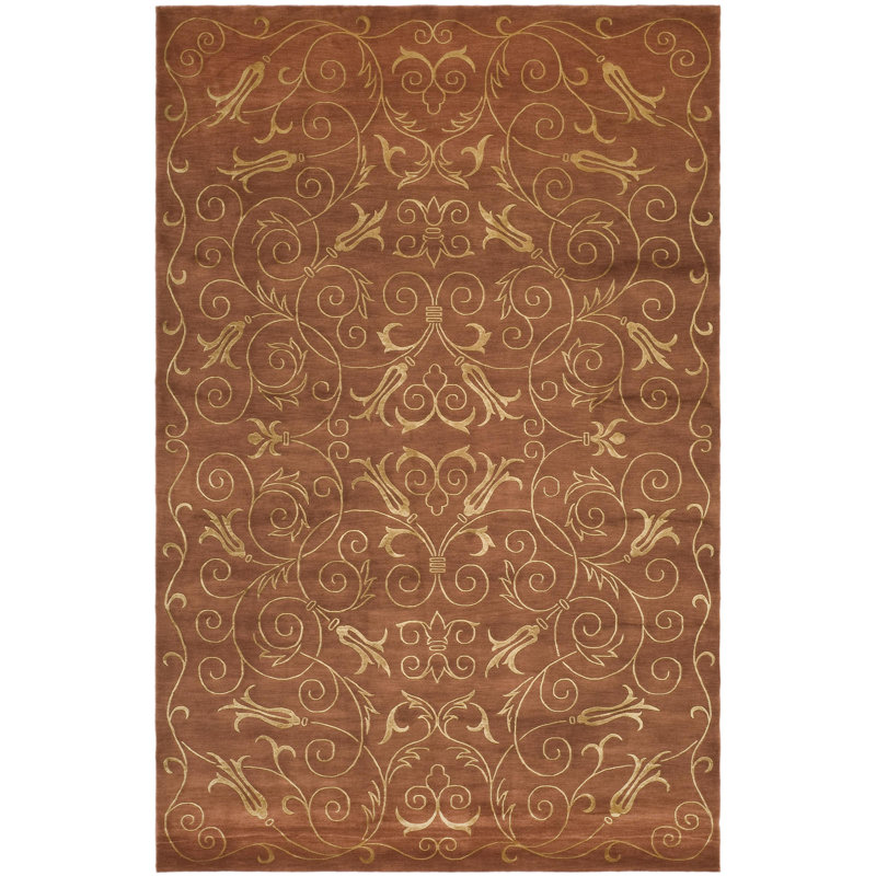 Echevarria Hand-Knotted Wool/Silk Gold Area Rug, Rectangle 9' x 12'